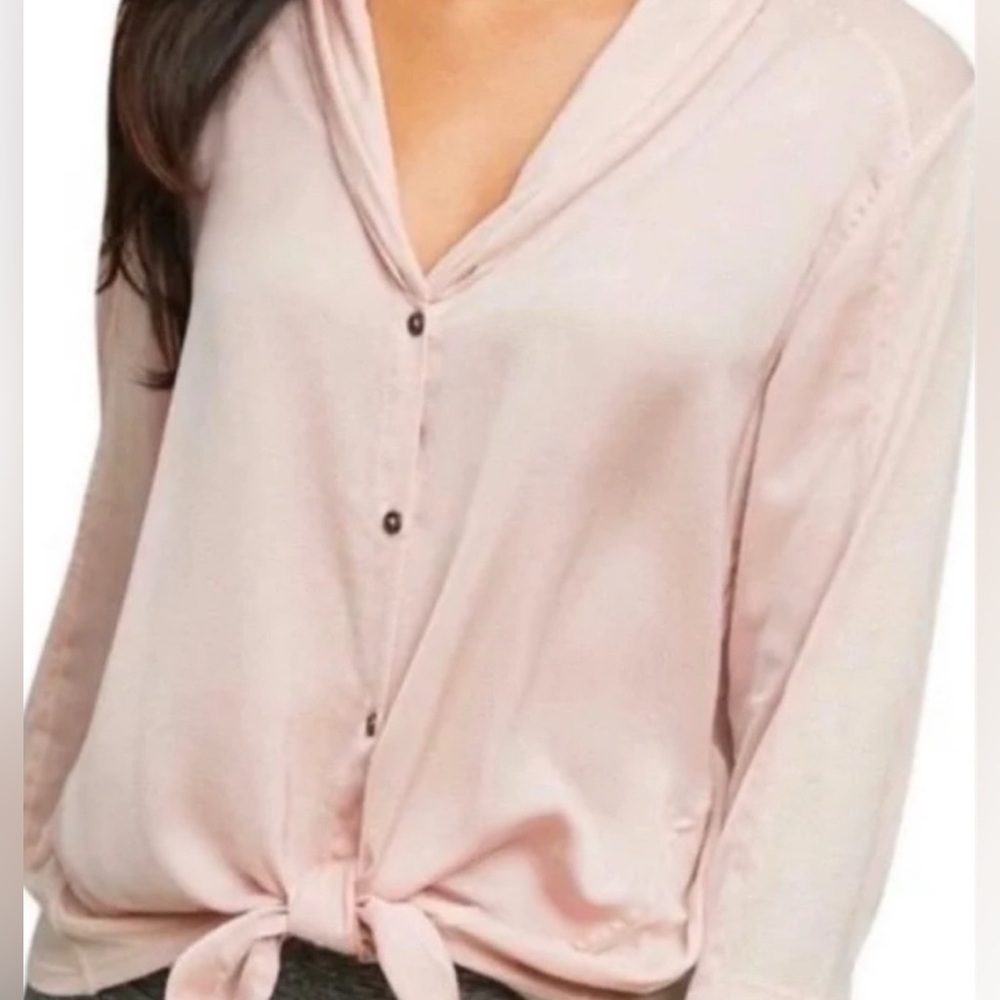 Anthropologie Saturday Sunday Olivia Pink Satin Button Down Blouse Sz. M